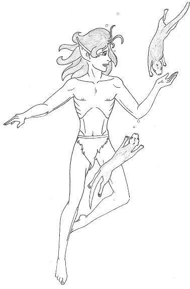 Otter swims with baby otters