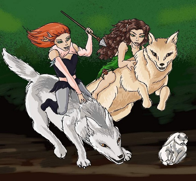 Meadowlark & Raindrop riding wolves (2012 Random Ancestors Contest)