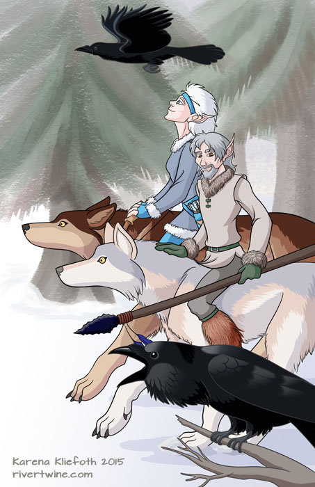 Quick Fang and Blacksnake with ravens (Howls for Holly)